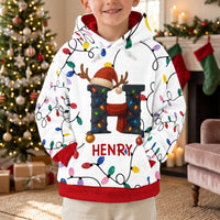 Personalized Christmas Initial Hoodie, Custom Name Holiday Matching Sweatshirt for Family
