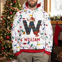 Personalized Christmas Initial Hoodie, Custom Name Holiday Matching Sweatshirt for Family