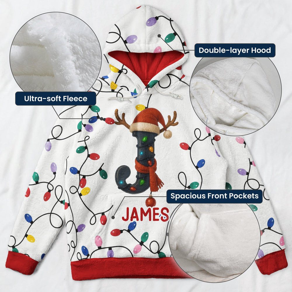 Personalized Christmas Initial Hoodie, Custom Name Holiday Matching Sweatshirt for Family