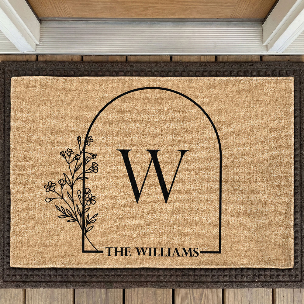 Family Name With Floral - Personalized Doormat