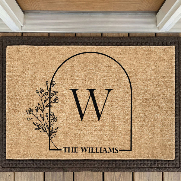 Family Name With Floral - Personalized Doormat