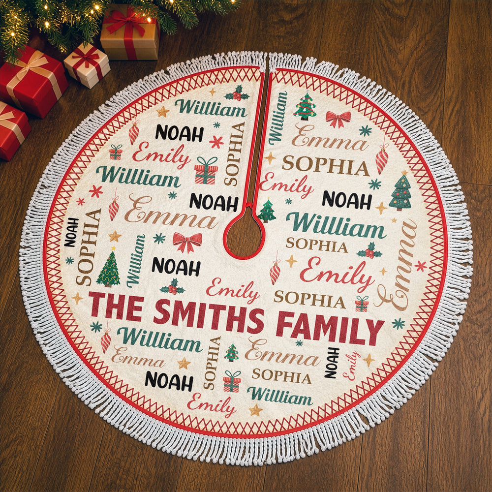Personalized Family Name Christmas Tree Skirt, Custom Holiday Decor