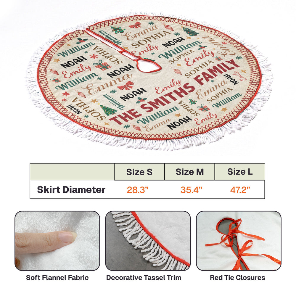 Personalized Family Name Christmas Tree Skirt, Custom Holiday Decor
