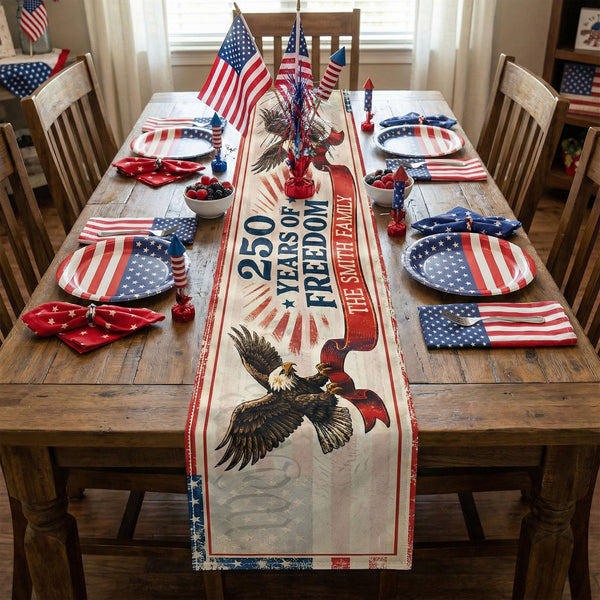 Family Names Stars And Stripes - Personalized Table Runner