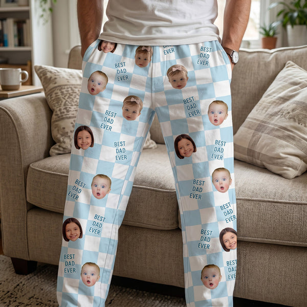 Best Dad Ever Custom Baby Photo Retro - Personalized Lounge Pants