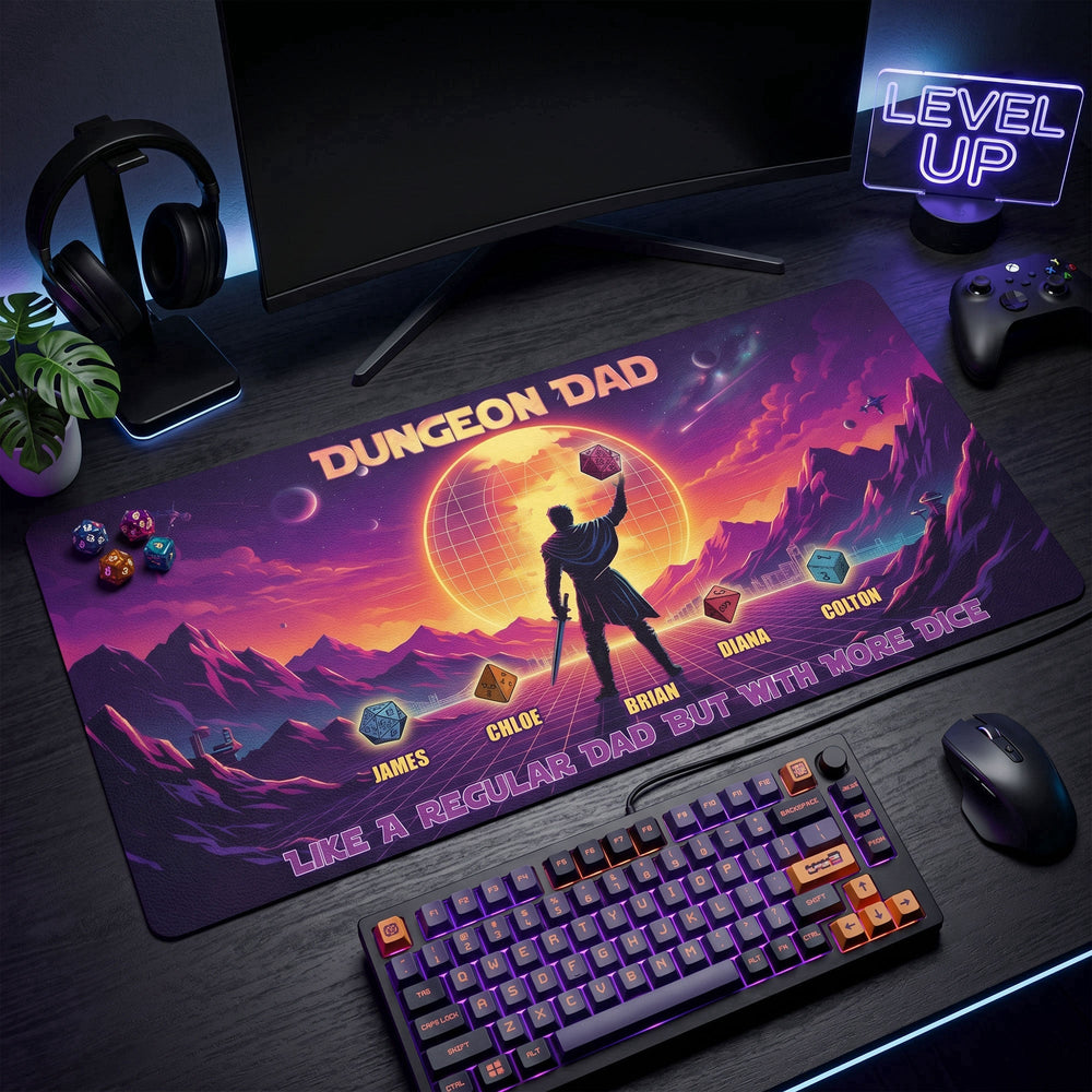 Father's Day Gift Dungeon Dad Like A Regular Dad With More Dice - Desk Mat | RPG Gamer Dad Gift