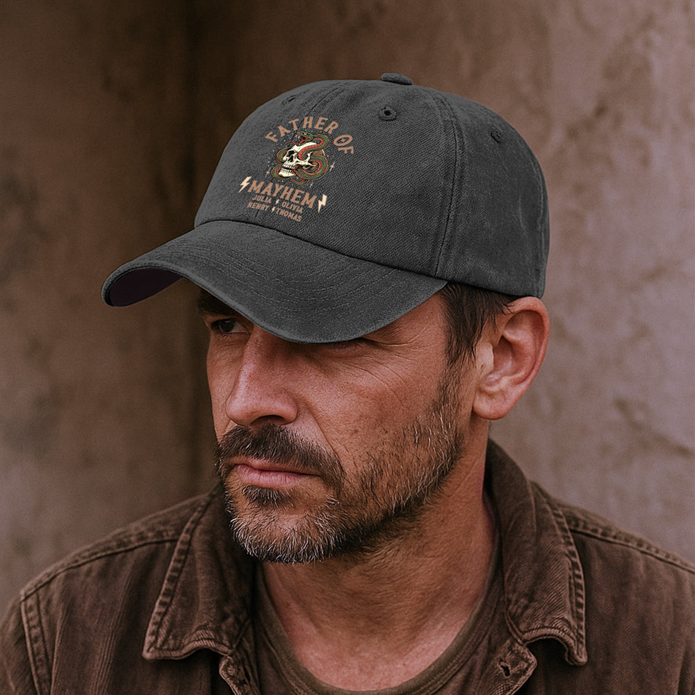 Father Of Mayhem Funny Dad - Personalized Cap