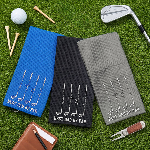 Father's Day Gifts, Best Dad By Par, Best Grandpa By Par Custom Kids Name - Personalized Golf Towel