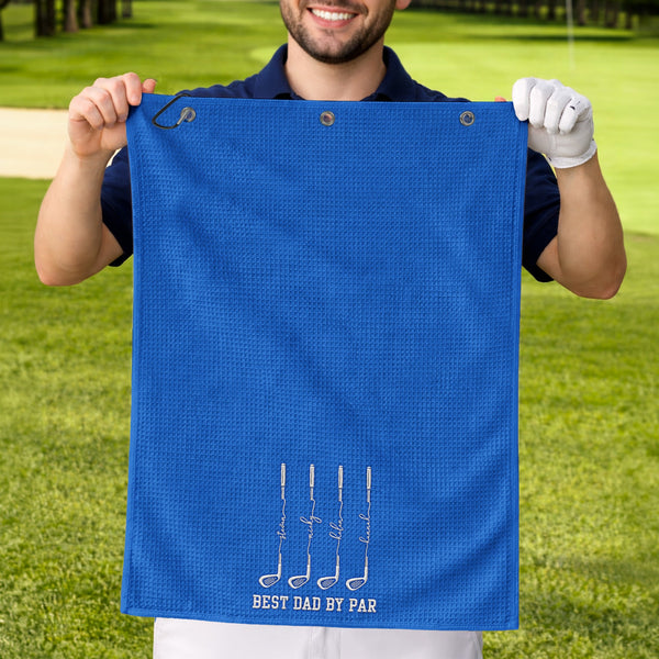 Father's Day Gifts, Best Dad By Par, Best Grandpa By Par Custom Kids Name - Personalized Golf Towel