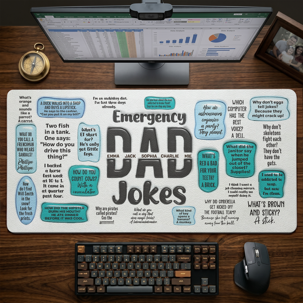 Father's Day Gifts, Emergency Dad Jokes - Personalized Desk Mat