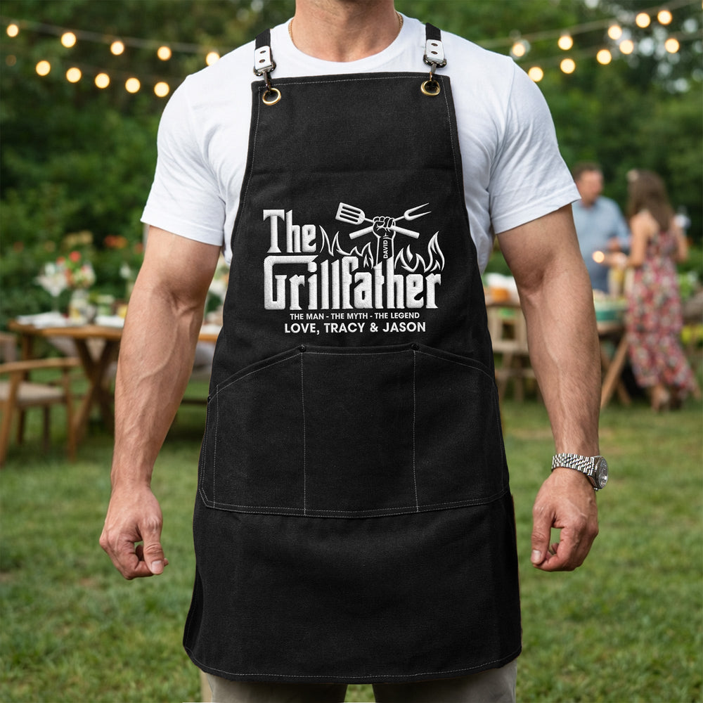 Father's Day Gifts, The Grillfather, The Man The Myth The Legend - Custom With Kids' Names - Personalized Apron