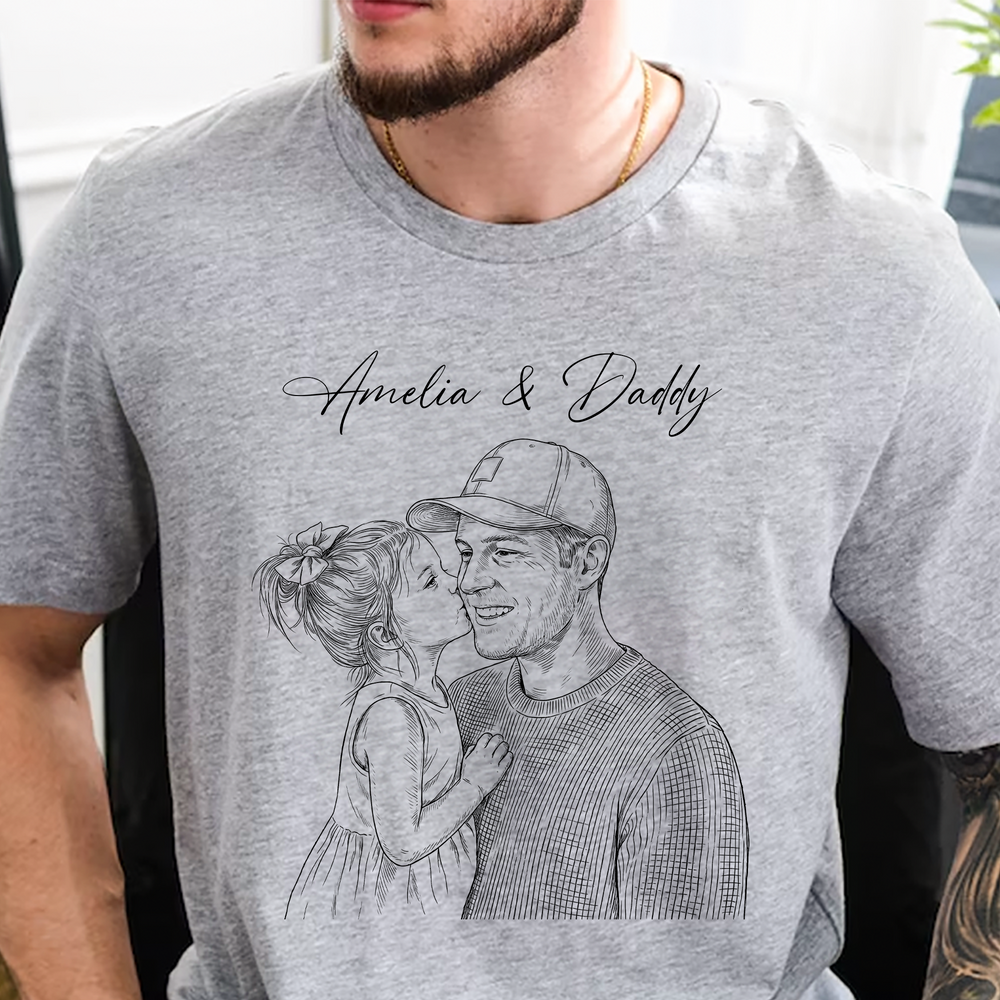 Father's Day Gift For Husband, Dad Custom Photo Sketch Line Art - Personalized Shirt