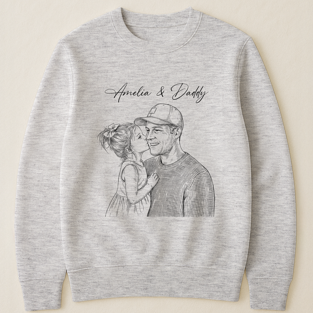 Father's Day Gift For Husband, Dad Custom Photo Sketch Line Art - Personalized Shirt
