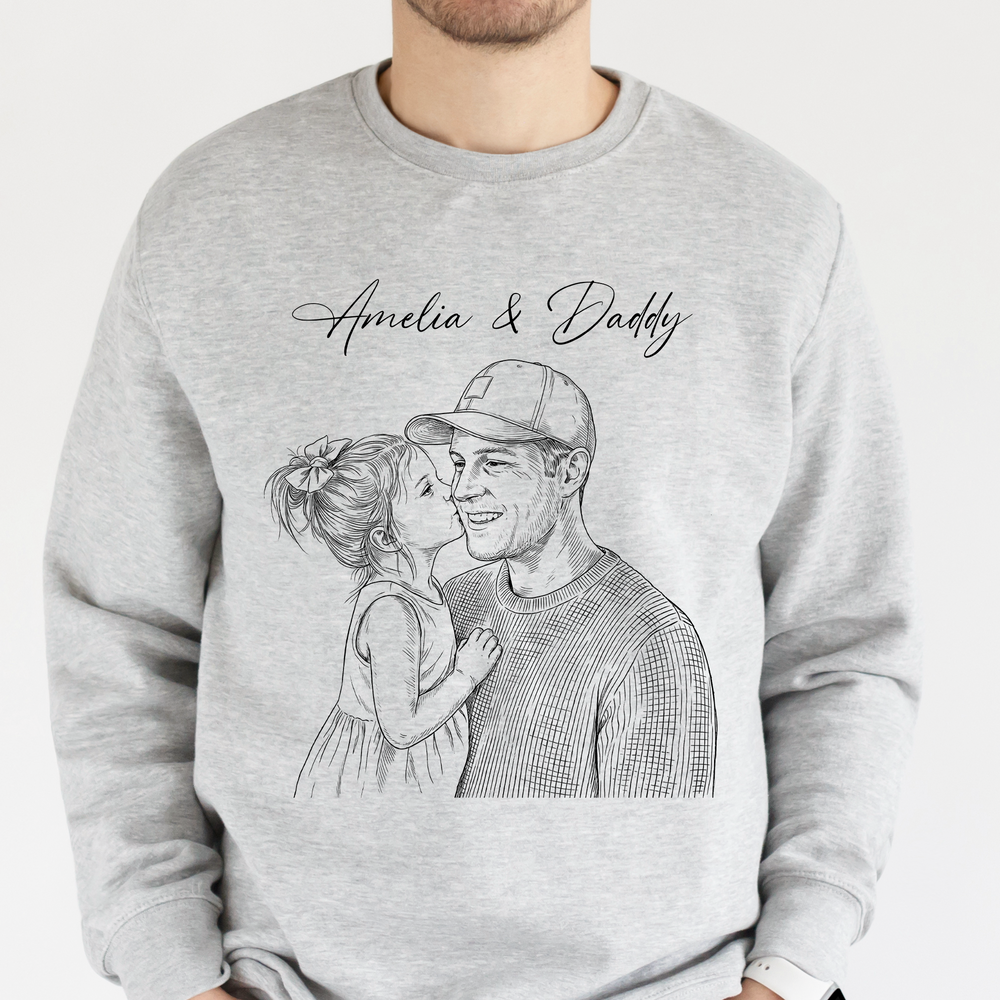 Father's Day Gift For Husband, Dad Custom Photo Sketch Line Art - Personalized Shirt