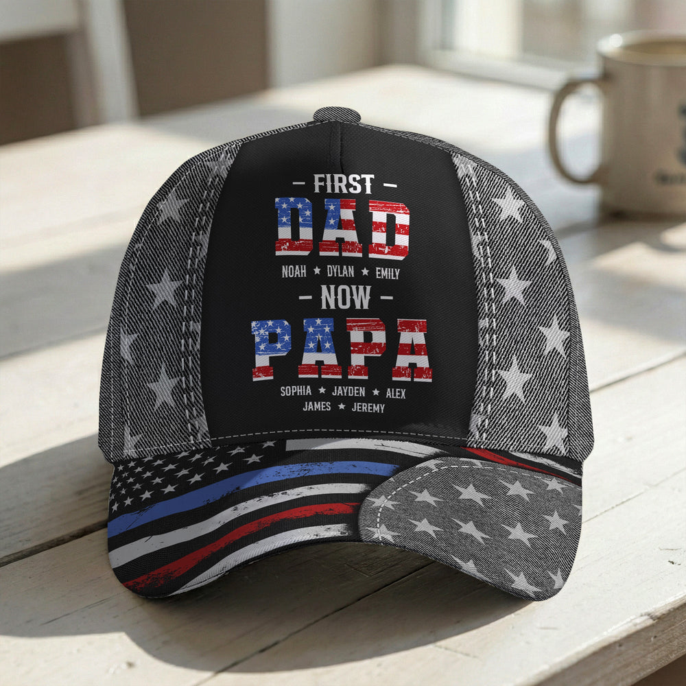 First Dad Now Papa USA 250th Birthday - Personalized Cap