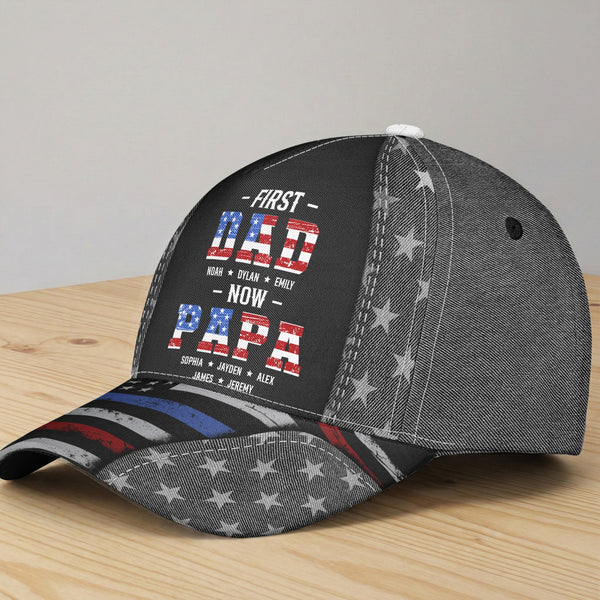 First Dad Now Papa USA 250th Birthday - Personalized Cap
