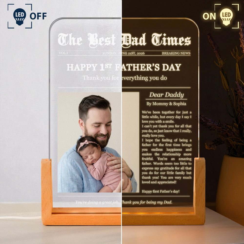 Father's Day Gifts, First Father's Day Custom Photo Gift For Dad, Husband - Personalized Night Light | Heartfelt Keepsake For New Dad
