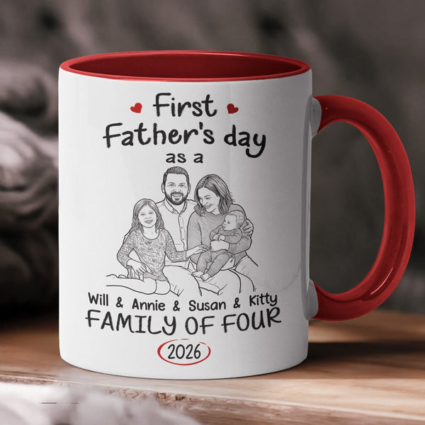First Father's Day Gift Custom Photo Sketch Line Art - Personalized Mug