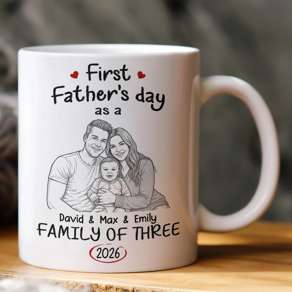 First Father's Day Gift Custom Photo Sketch Line Art - Personalized Mug