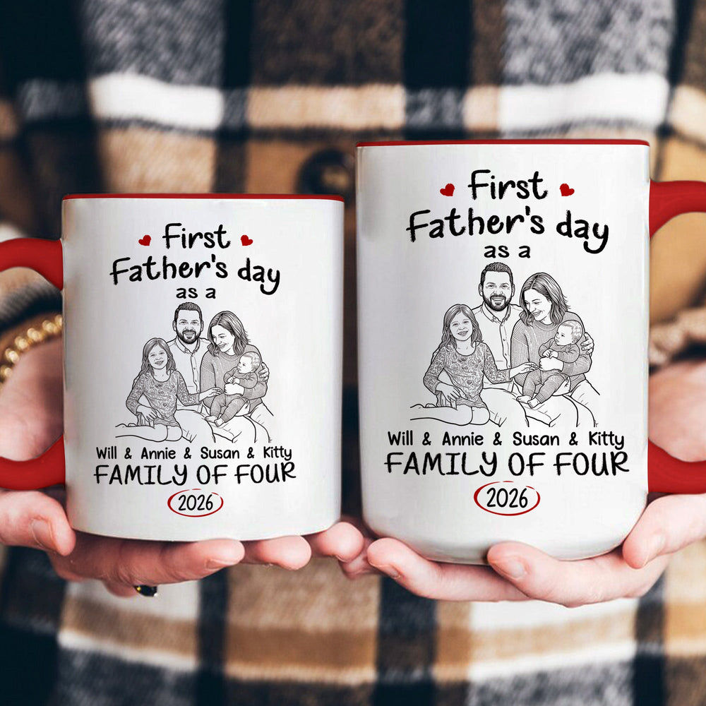 First Father's Day Gift Custom Photo Sketch Line Art - Personalized Mug