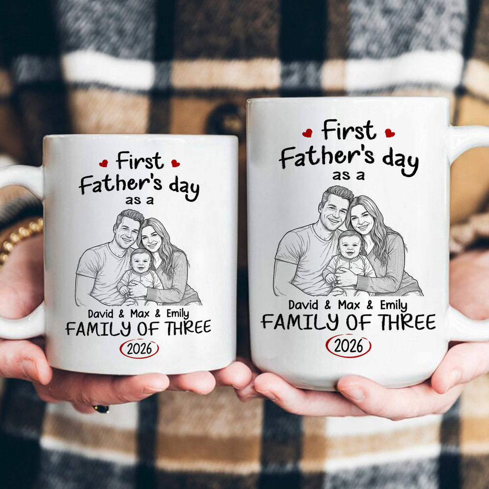 First Father's Day Gift Custom Photo Sketch Line Art - Personalized Mug