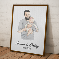 First Father's Day Gift For Dad, Husband Custom Photo Watercolor Art - Personalized Poster