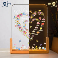 First Mom Now Grandma Heart Flower With Kids' Names & Birth Flower Personalized Night Light