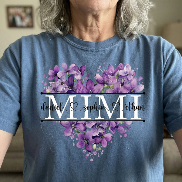 Floral Heart Custom Birth Flower Mimi Shirt Mother's Day Gift For Her - Personalized Shirt