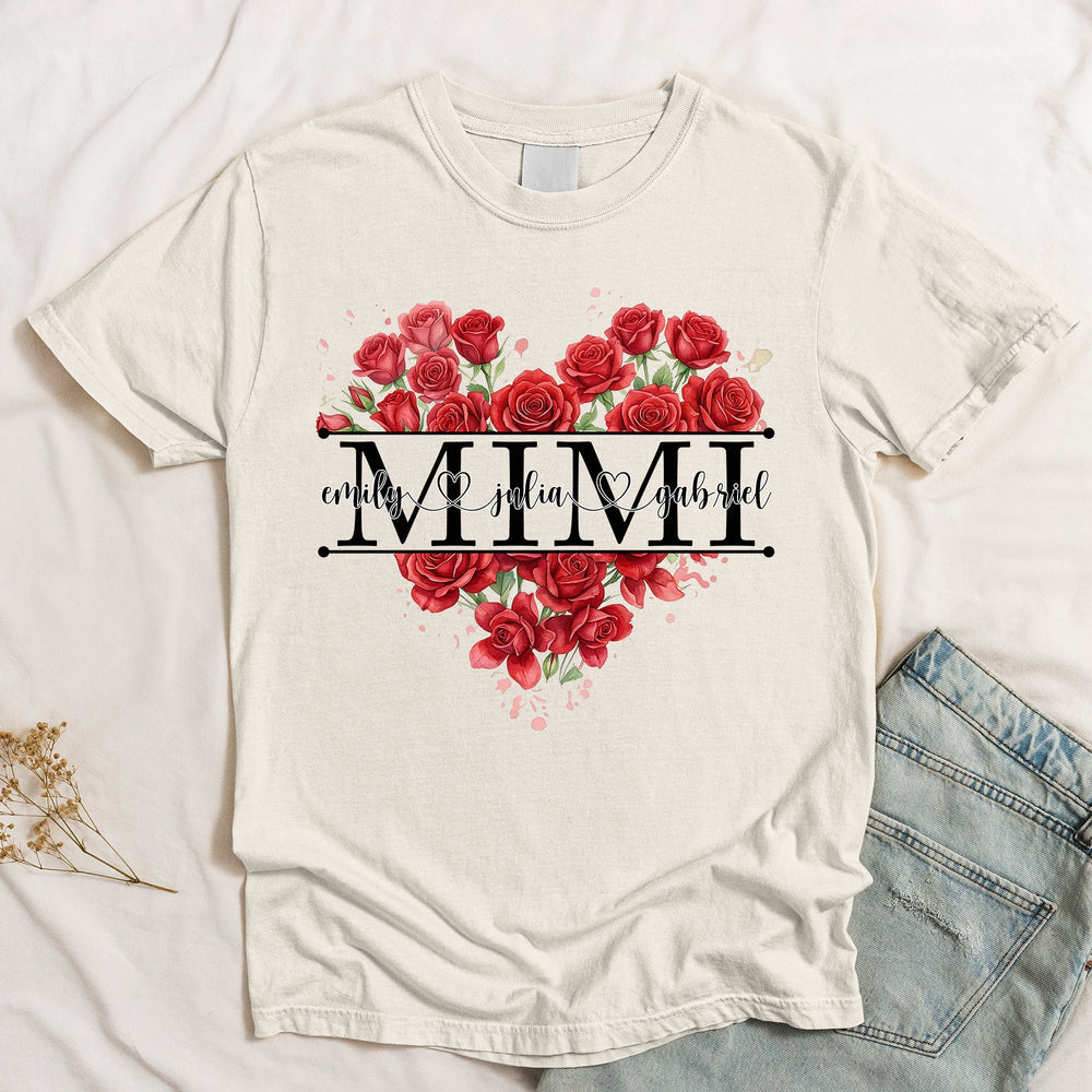 Floral Heart Custom Birth Flower Mimi Shirt Mother's Day Gift For Her - Personalized Shirt