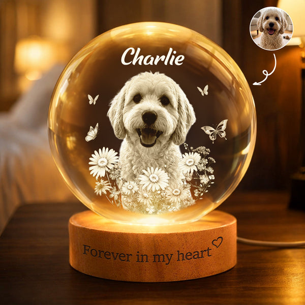 Forever In My Heart Crystal Ball Light Pet Loss Gifts - Personalized Night Light