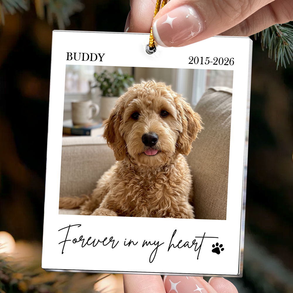 Personalized Forever In Our Hearts Custom Photo Acrylic Ornament – Dog & Cat Memorial Christmas Keepsake Gift