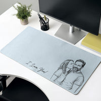 Forever Love Couple Photo Sketch Line Art - Personalized Desk Mat