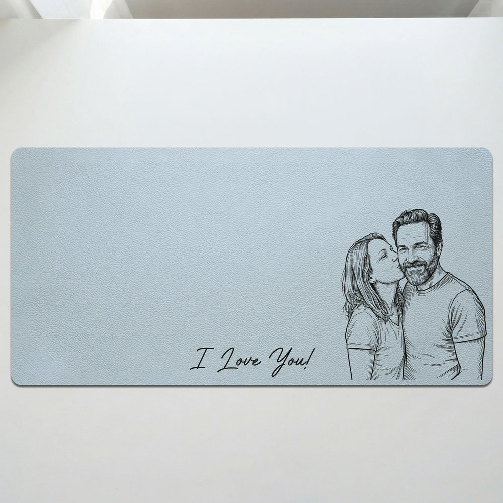 Forever Love Couple Photo Sketch Line Art - Personalized Desk Mat