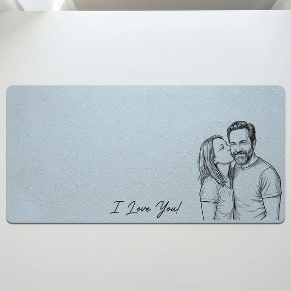 Forever Love Couple Photo Sketch Line Art - Personalized Desk Mat