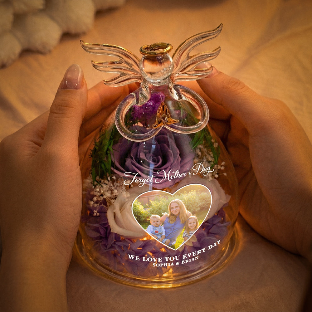 Forget Mother's Day We Love You Every Day - Personalized Flower In Glass Angel Figurines