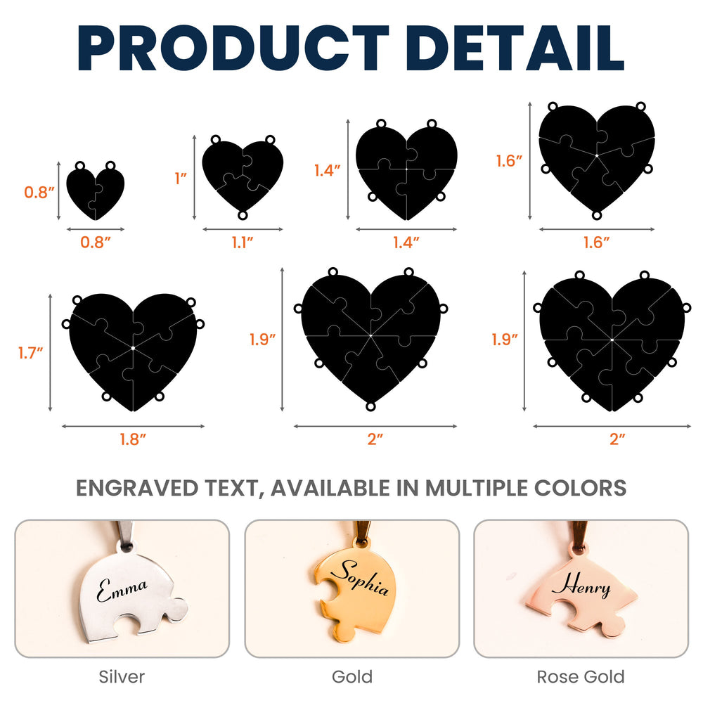 Friendship Puzzle Hearts - Personalized Heart Puzzle Name Necklace - Gift For Friend