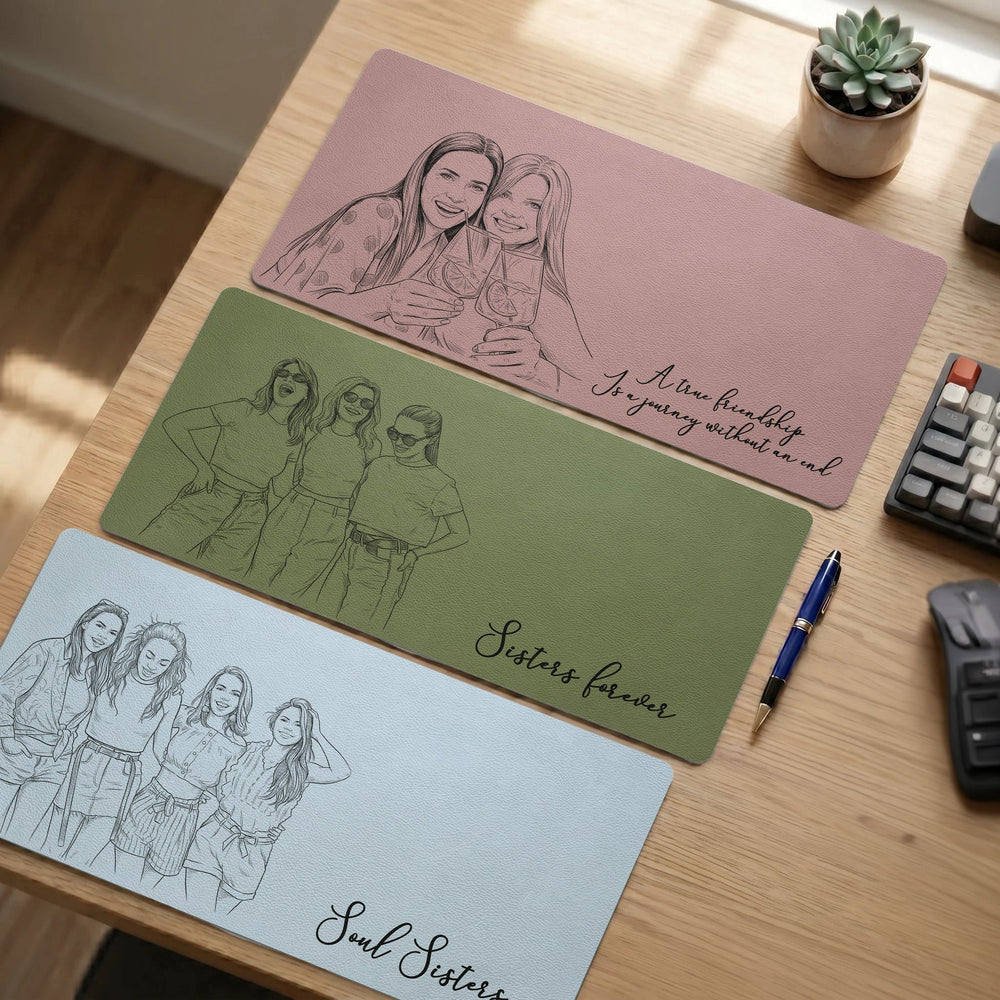 Friendship Custom Photo Sketch Line Art - Personalized Desk Mat