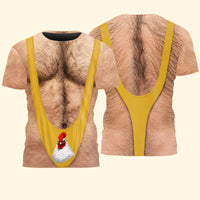 Funny 3D Hairy Chest & Chicken T-Shirt - Novelty Beach & Party Gag Gift