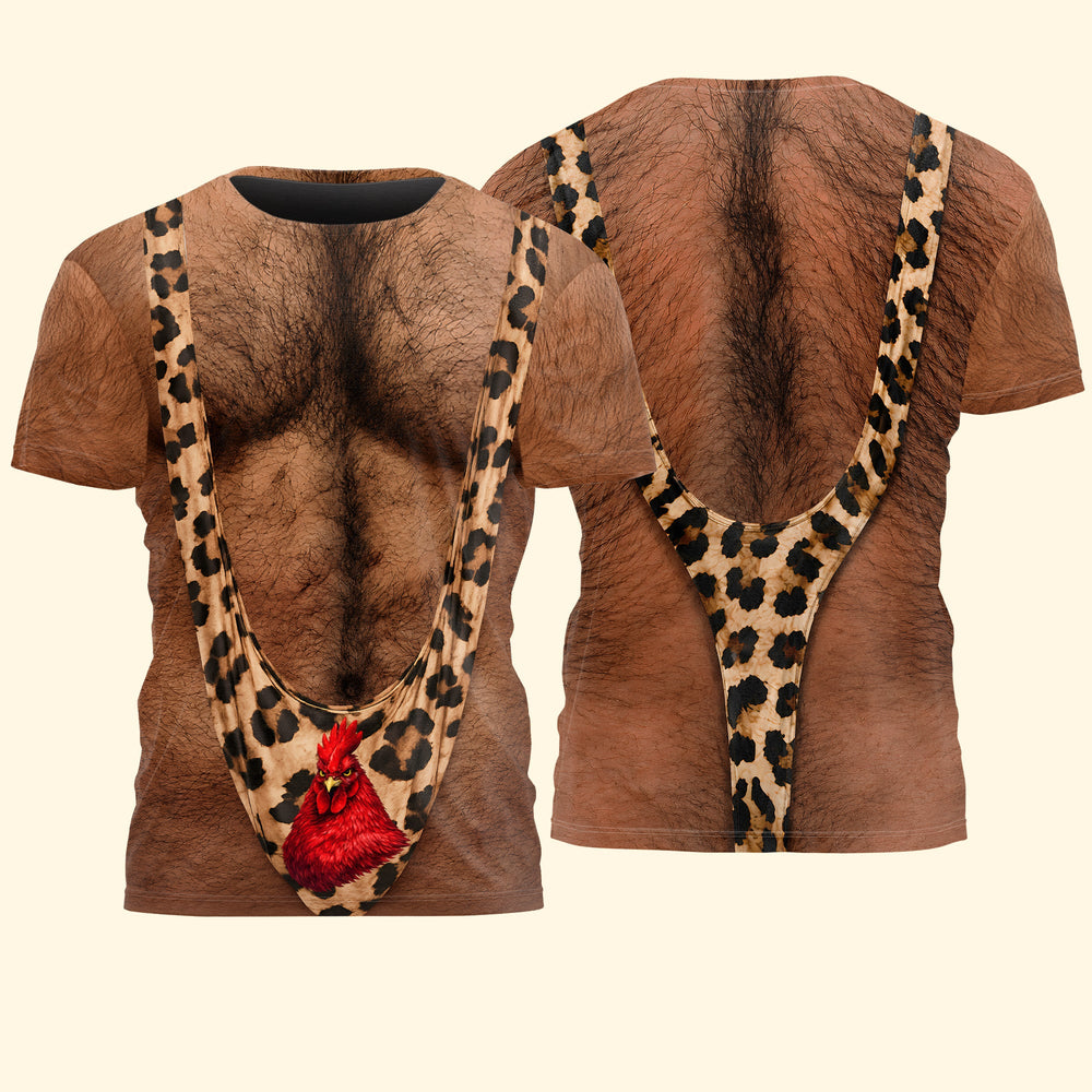 Funny 3D Hairy Chest & Chicken T-Shirt - Novelty Beach & Party Gag Gift