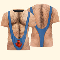 Funny 3D Hairy Chest & Chicken T-Shirt - Novelty Beach & Party Gag Gift