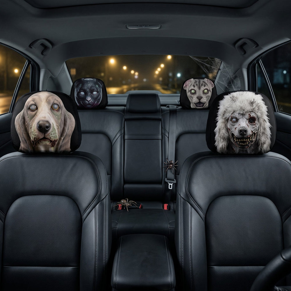 Custom Funny Animal Passengers Car Headrest Covers, Personalized Pet Auto Decor