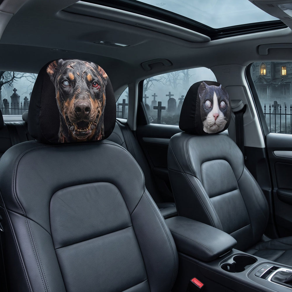 Custom Funny Animal Passengers Car Headrest Covers, Personalized Pet Auto Decor