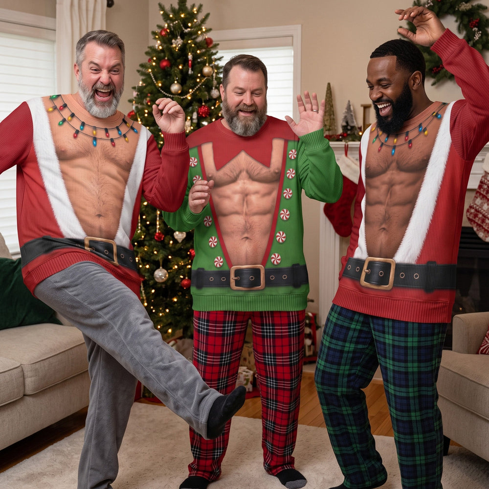 Funny Santa Elf Hairy Belly Ugly Christmas Sweater, Hilarious Gag Gift for Holiday Party