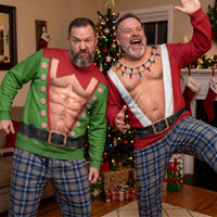 Funny Santa Elf Hairy Belly Ugly Christmas Sweater, Hilarious Gag Gift for Holiday Party