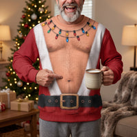 Funny Santa Elf Hairy Belly Ugly Christmas Sweater, Hilarious Gag Gift for Holiday Party