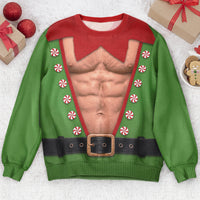 Funny Santa Elf Hairy Belly Ugly Christmas Sweater, Hilarious Gag Gift for Holiday Party
