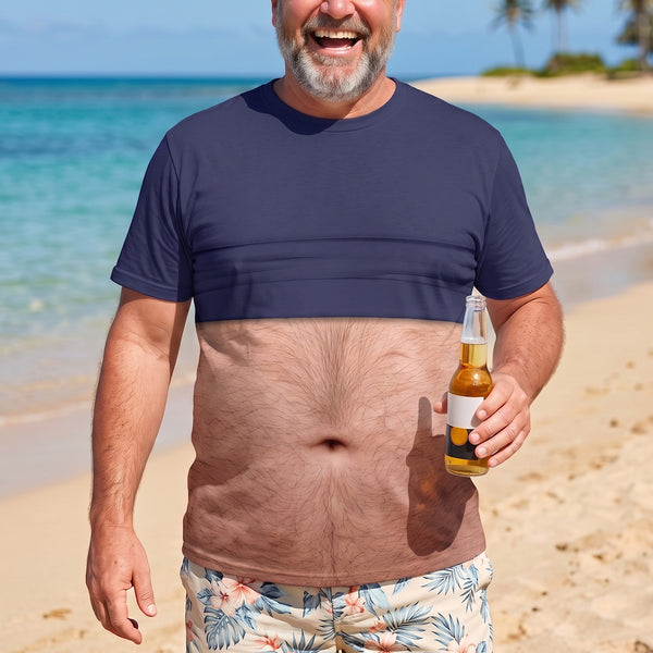 Funny 3D Beer Belly Dad Bod Shirt - Mens Beach & Party Gag Gift