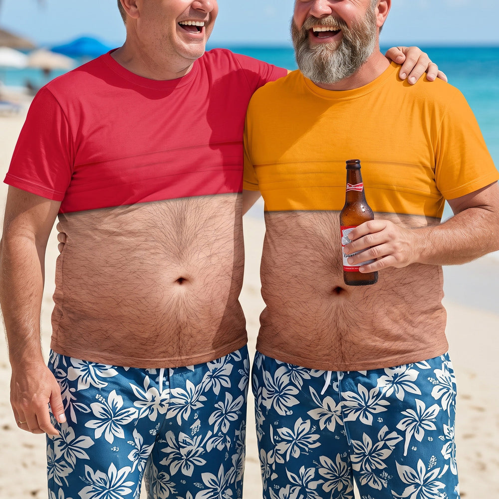 Funny 3D Beer Belly Dad Bod Shirt - Mens Beach & Party Gag Gift