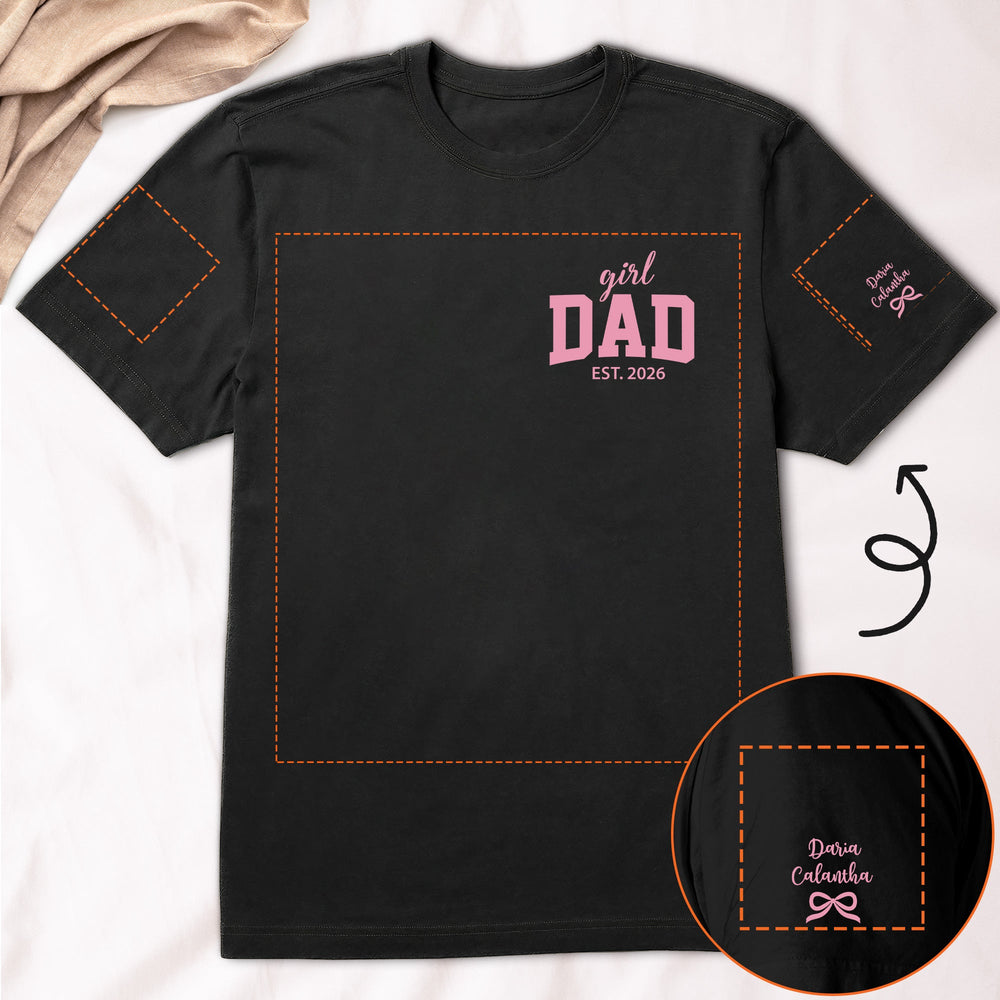 Girl Dad With Kids' Names On Sleeves - Pink Dad | Cute Shirt For Girl Dad 2