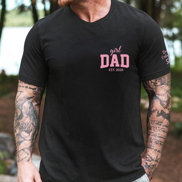Girl Dad With Kids' Names On Sleeves - Pink Dad | Cute Shirt For Girl Dad 2